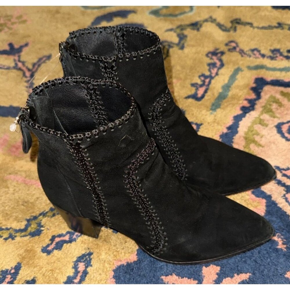 $850 Alexandre Birman Women's Black Benta Embroidered Ankle Bootie Boot sz 37.5